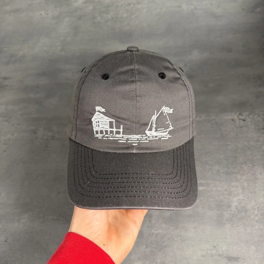 Sailboat Yacht Harbor Baseball Cap Mens Gray Embroidered Trucker Dad Hat Coastal